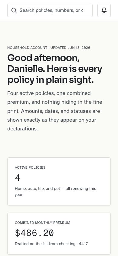 Insurance App UI Template — responsive mobile layout