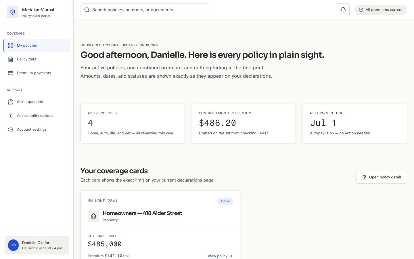 Insurance App UI Template — home page screenshot