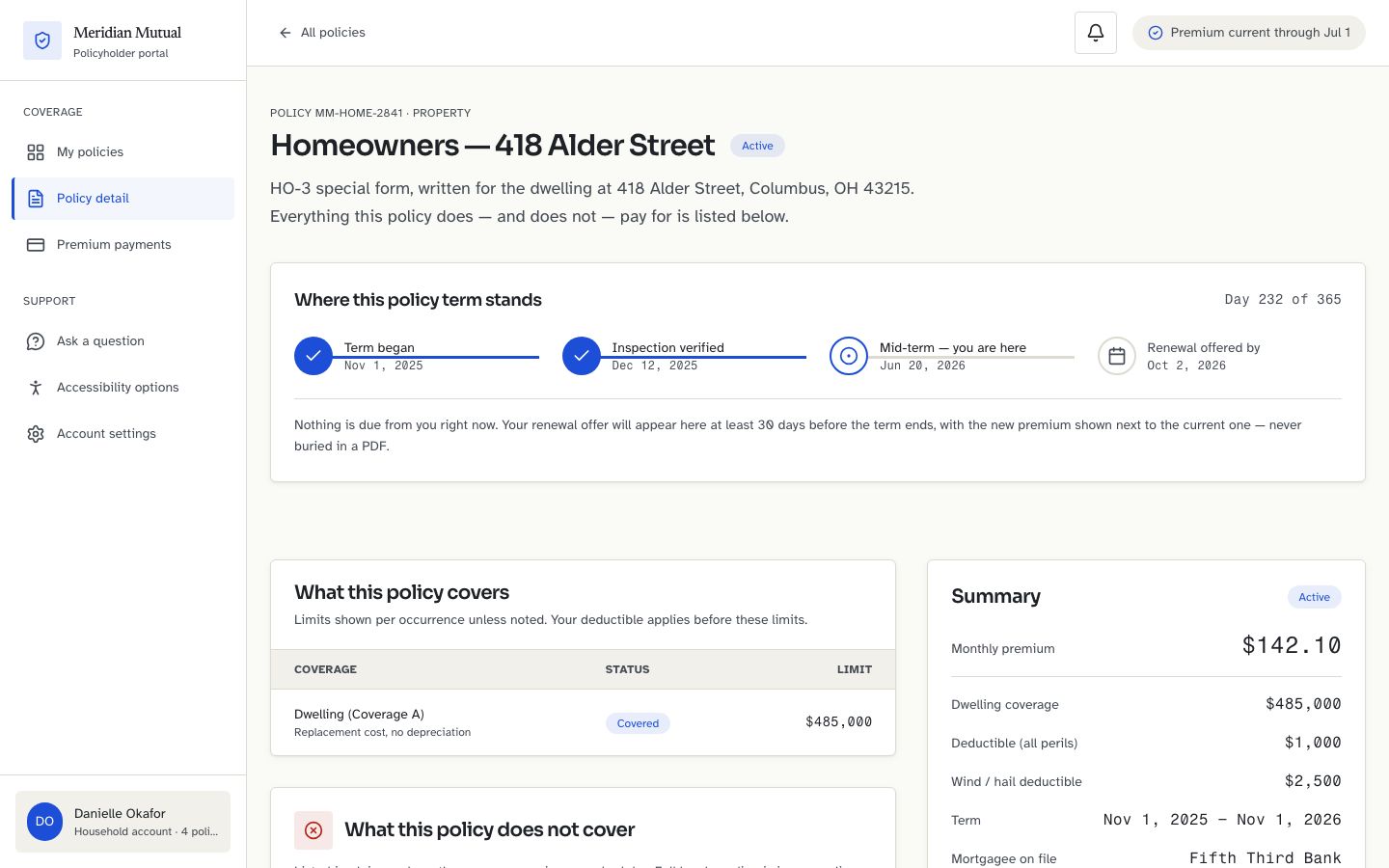 Insurance App UI Template — policy page screenshot