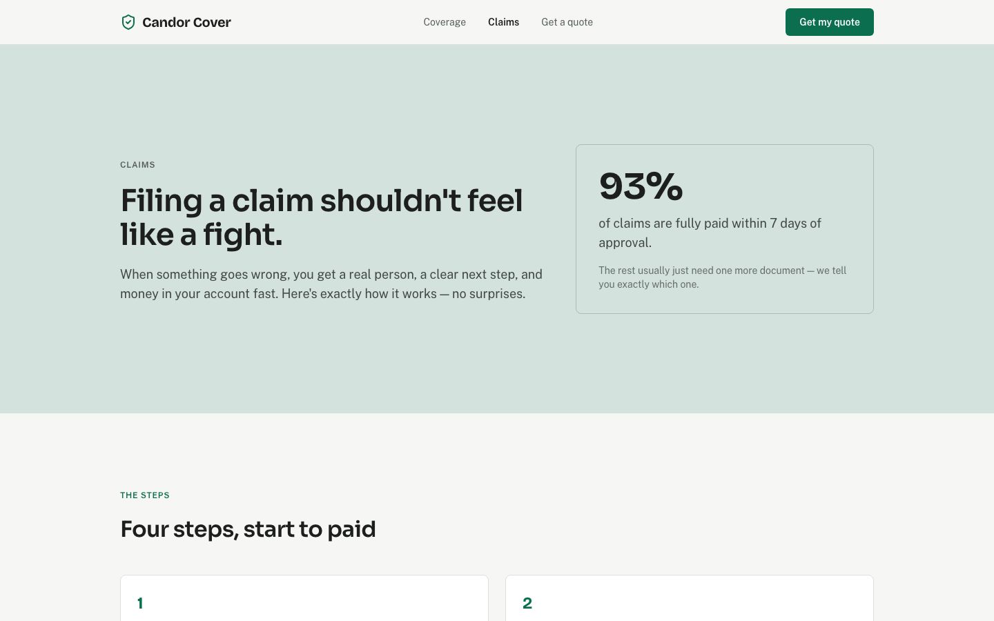 Insurance Website Template — claims page screenshot