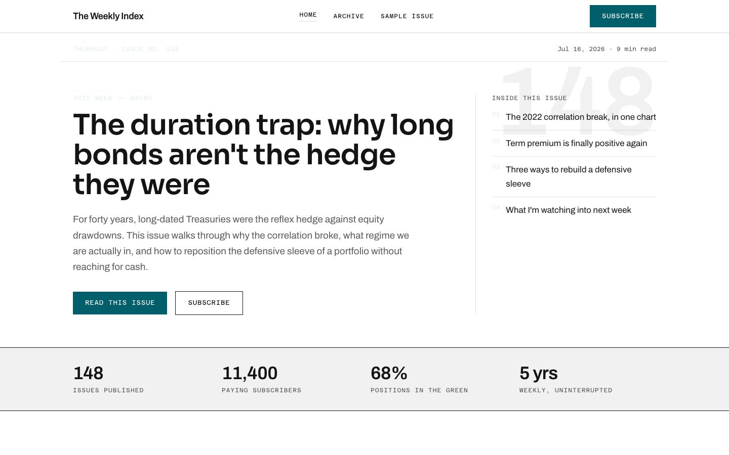 Newsletter Website Template — home page screenshot