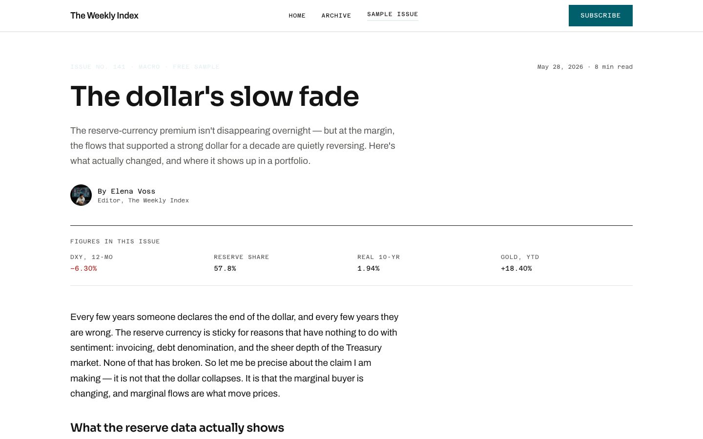 Newsletter Website Template — issue page screenshot