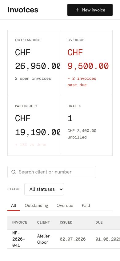 Invoicing App Template — responsive mobile layout