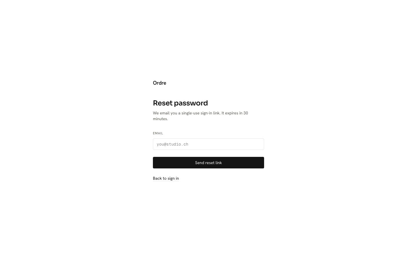 Invoicing App Template — forgot password page screenshot