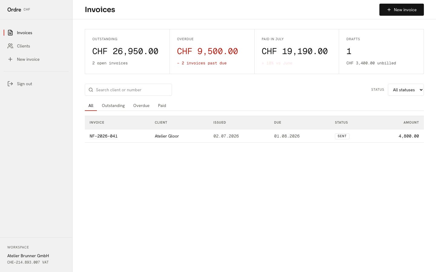 Invoicing App Template — home page screenshot