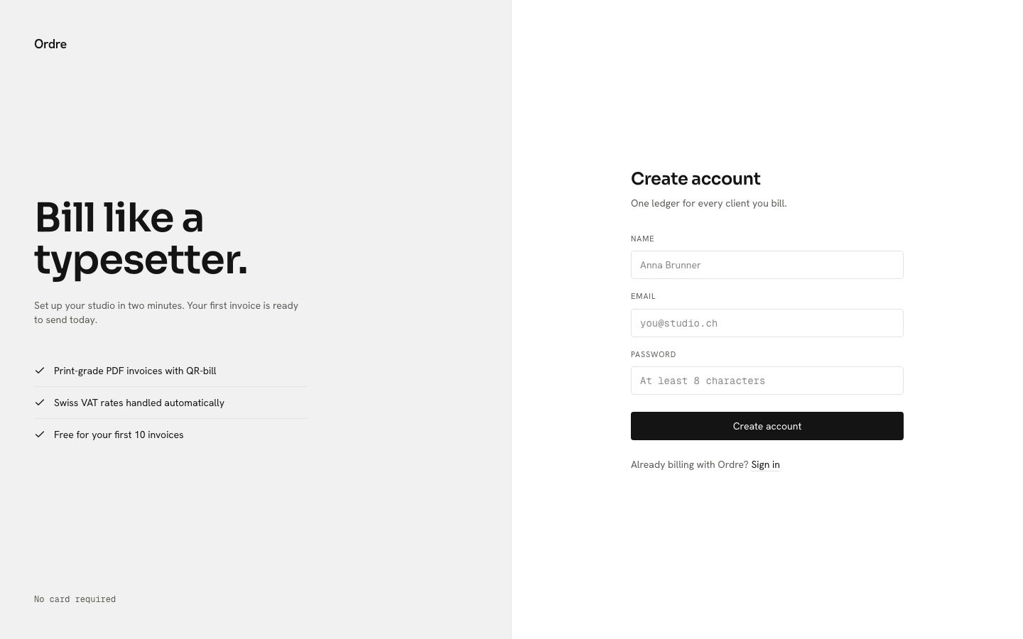 Invoicing App Template — signup page screenshot
