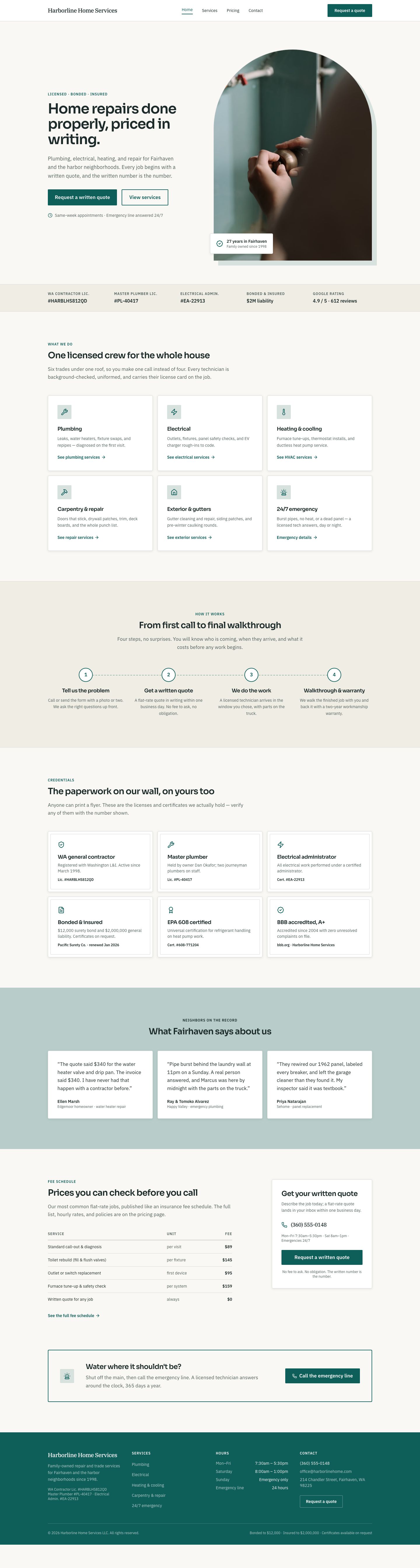 Home Services Website Template — full page preview