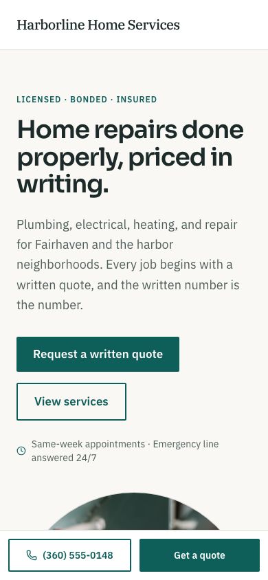 Home Services Website Template — responsive mobile layout
