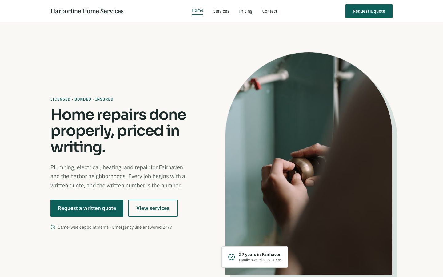 Home Services Website Template — home page screenshot