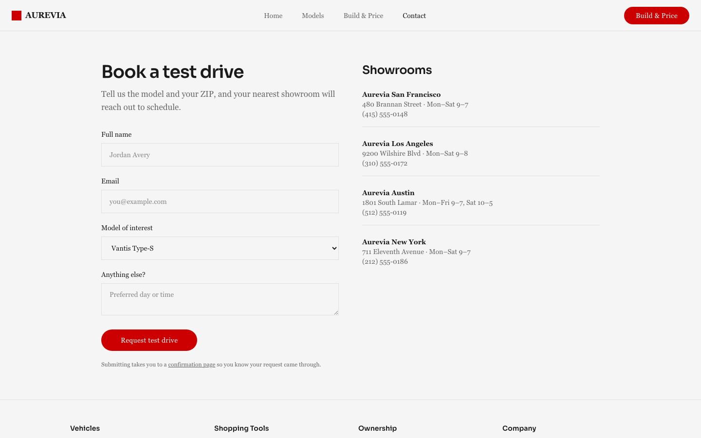 Luxury Automotive — contact page screenshot