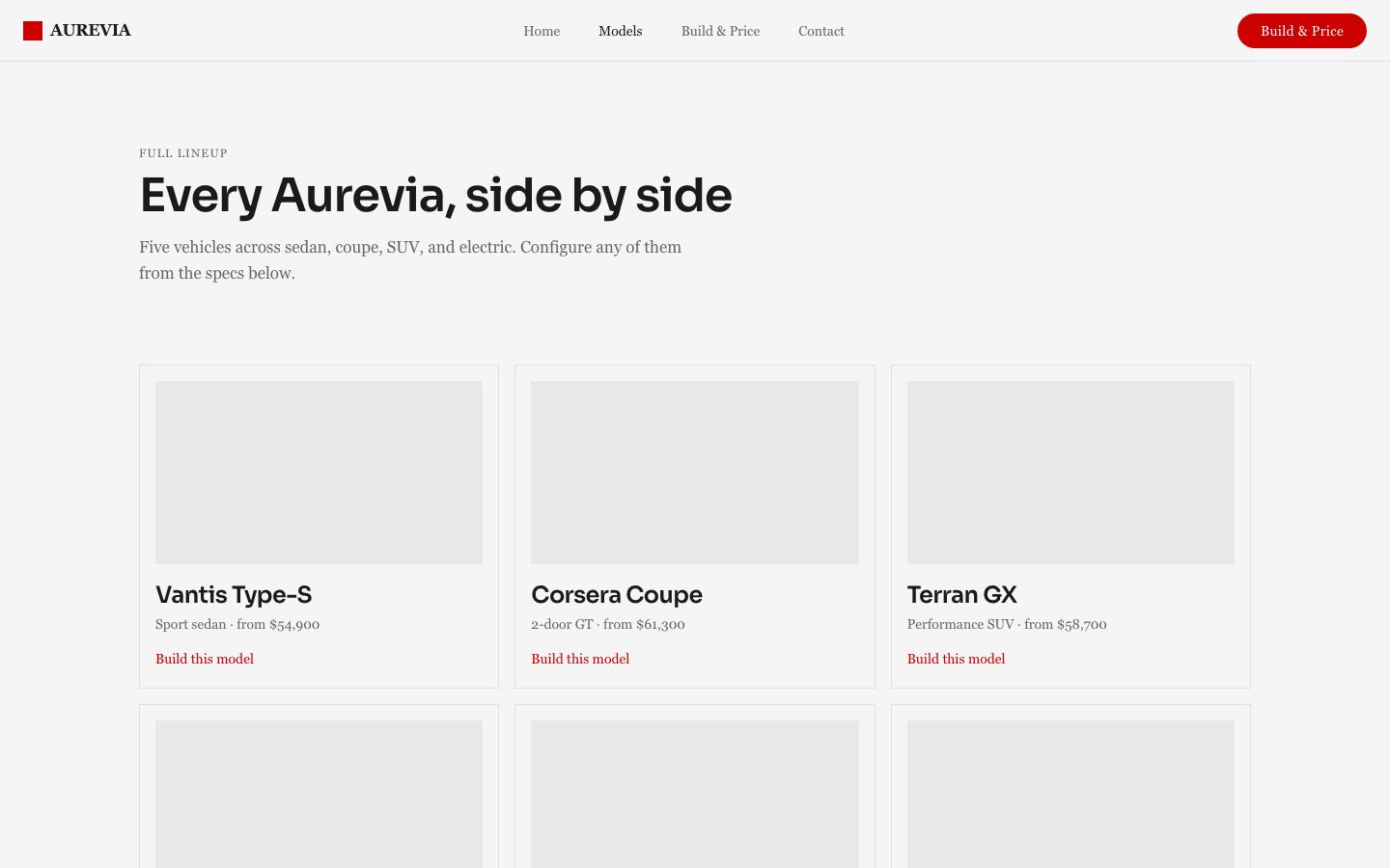 Luxury Automotive — models page screenshot