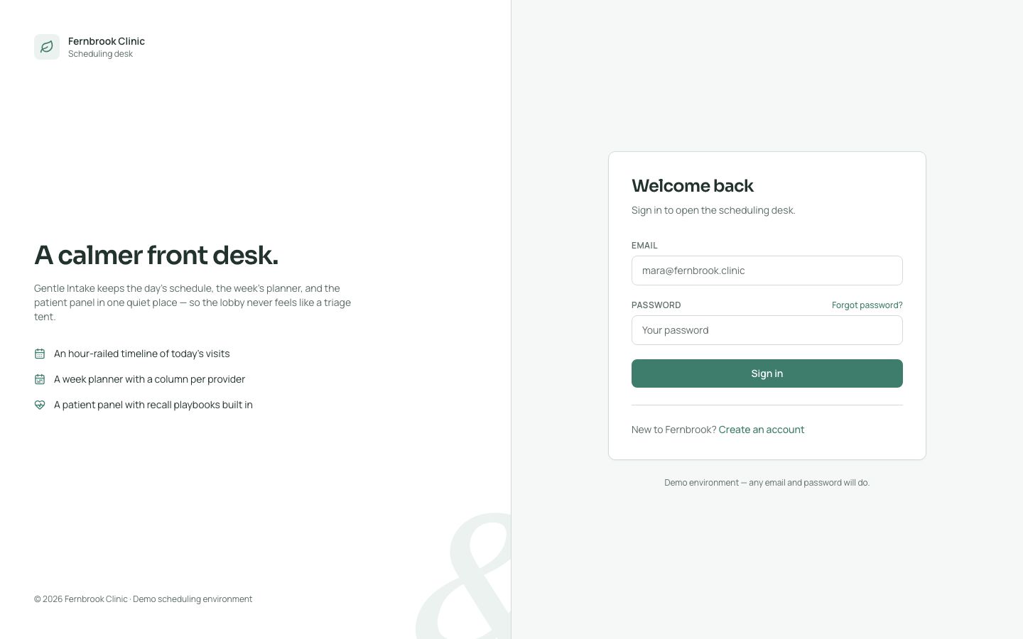 Medical Appointment Scheduler Template — login page screenshot