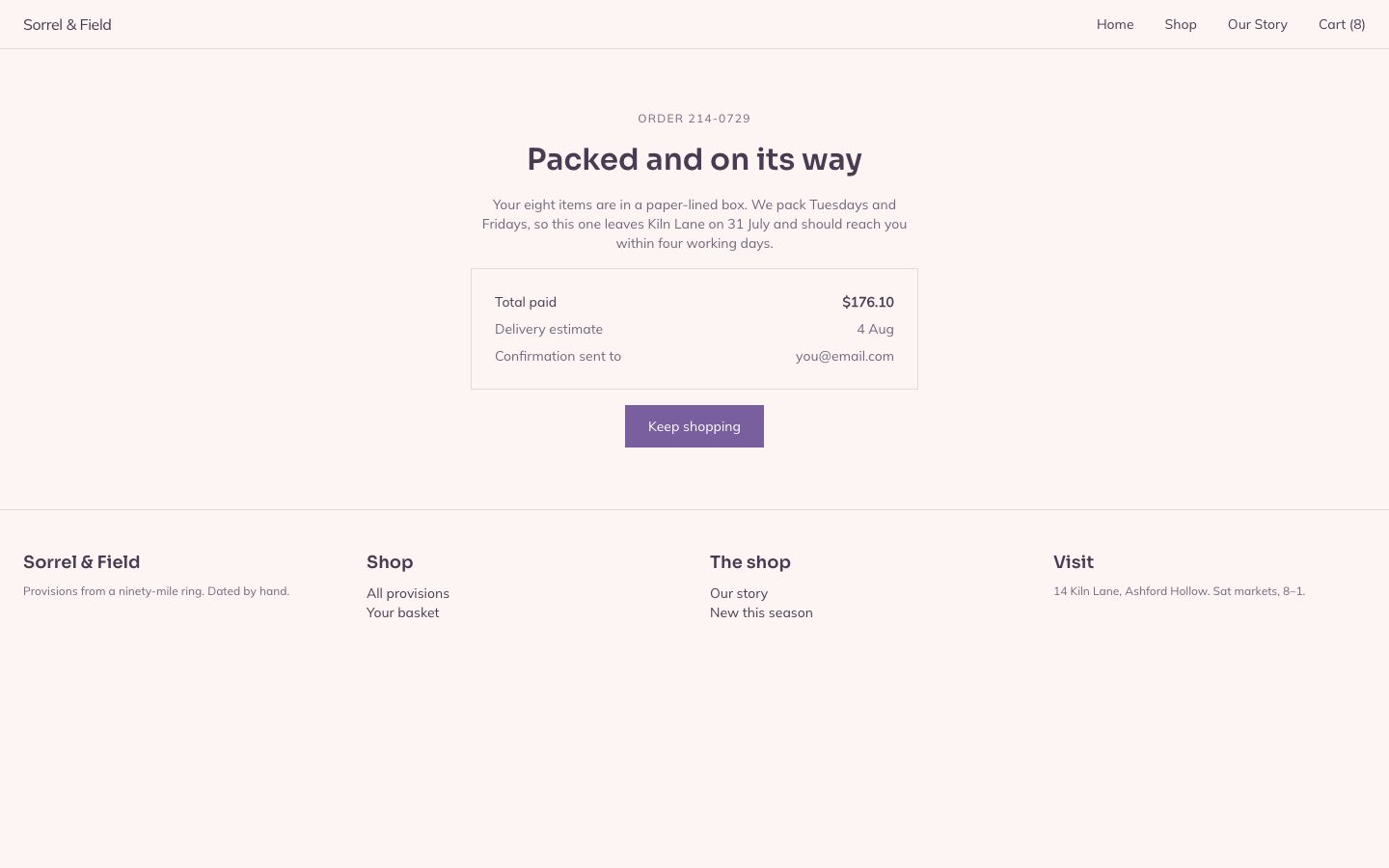 Organic E Commerce And Retail — order confirmed page screenshot