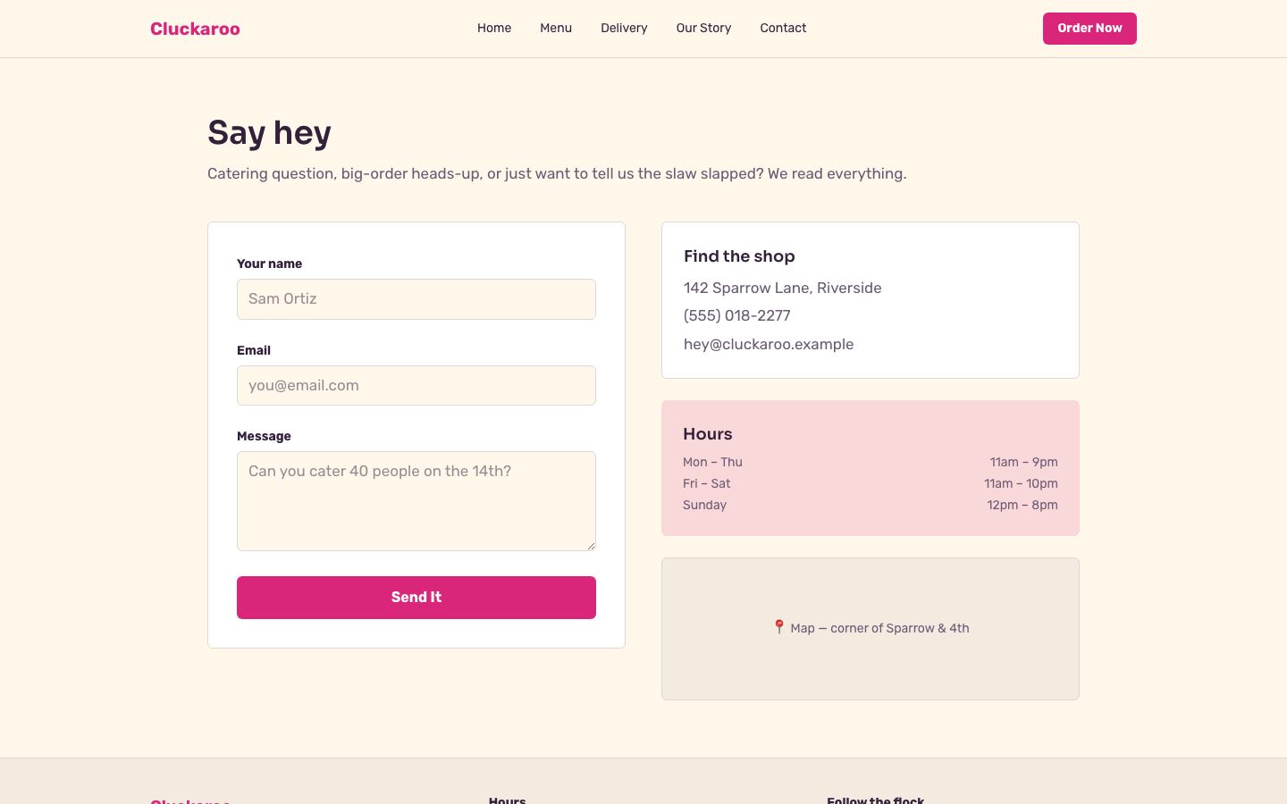 Playful Food And Delivery — contact page screenshot
