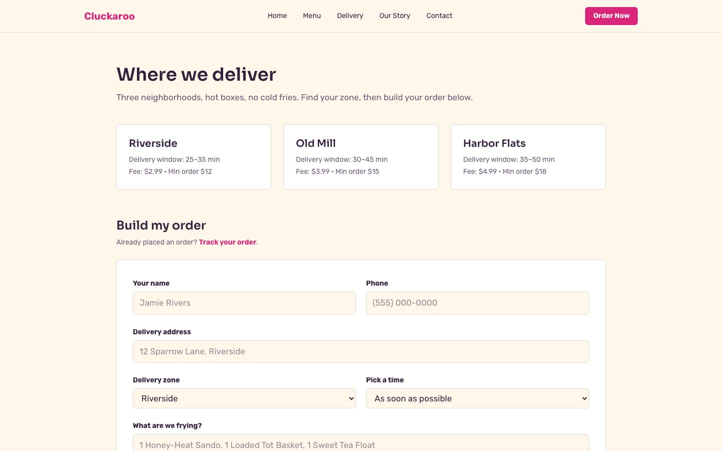 Playful Food And Delivery — delivery page screenshot