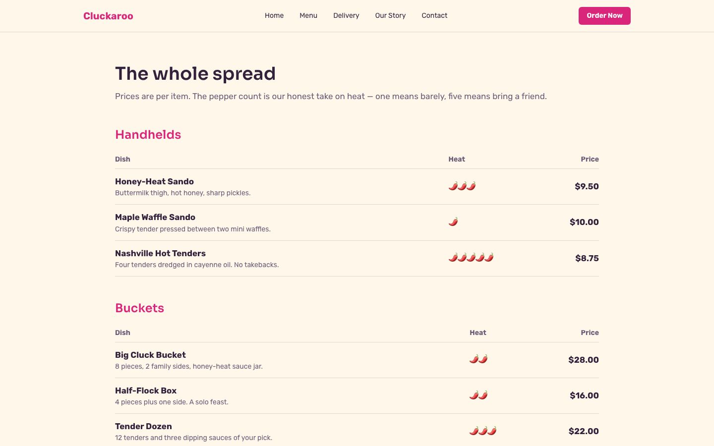 Playful Food And Delivery — menu page screenshot