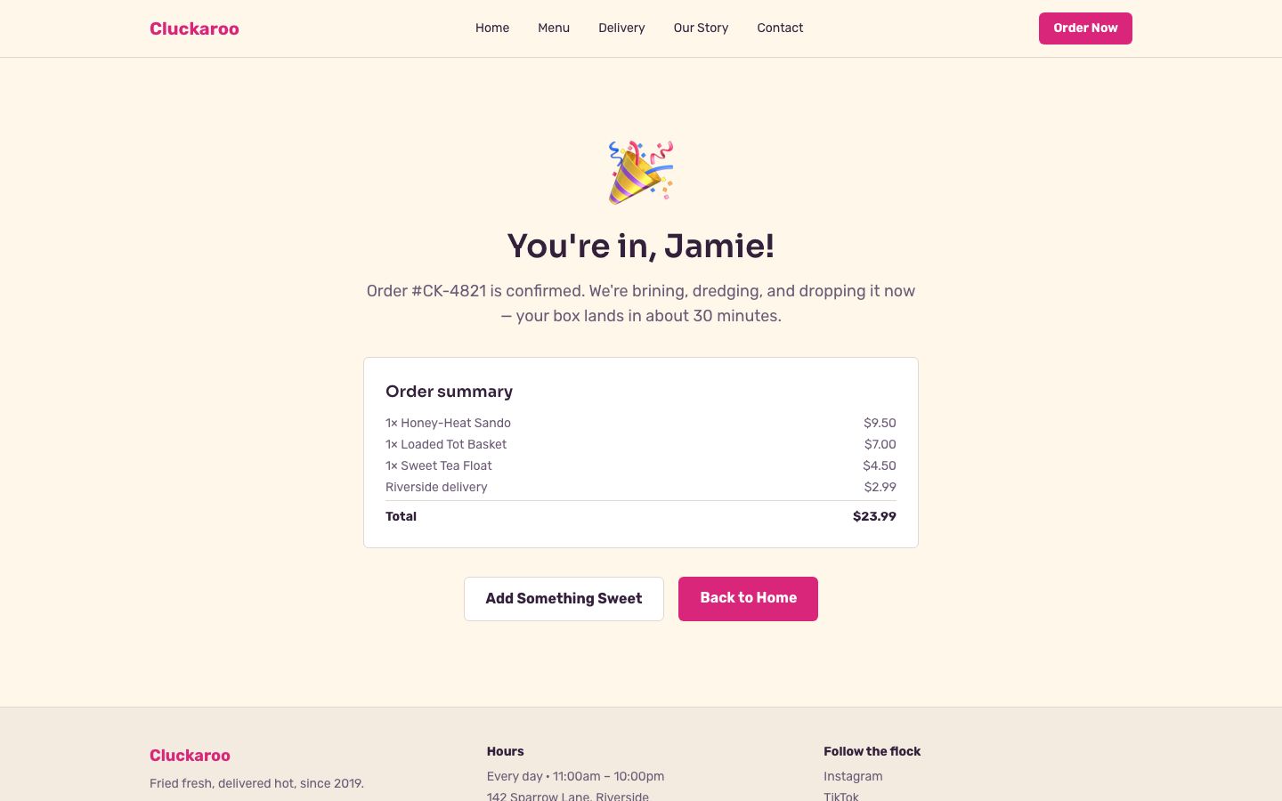 Playful Food And Delivery — order confirmed page screenshot