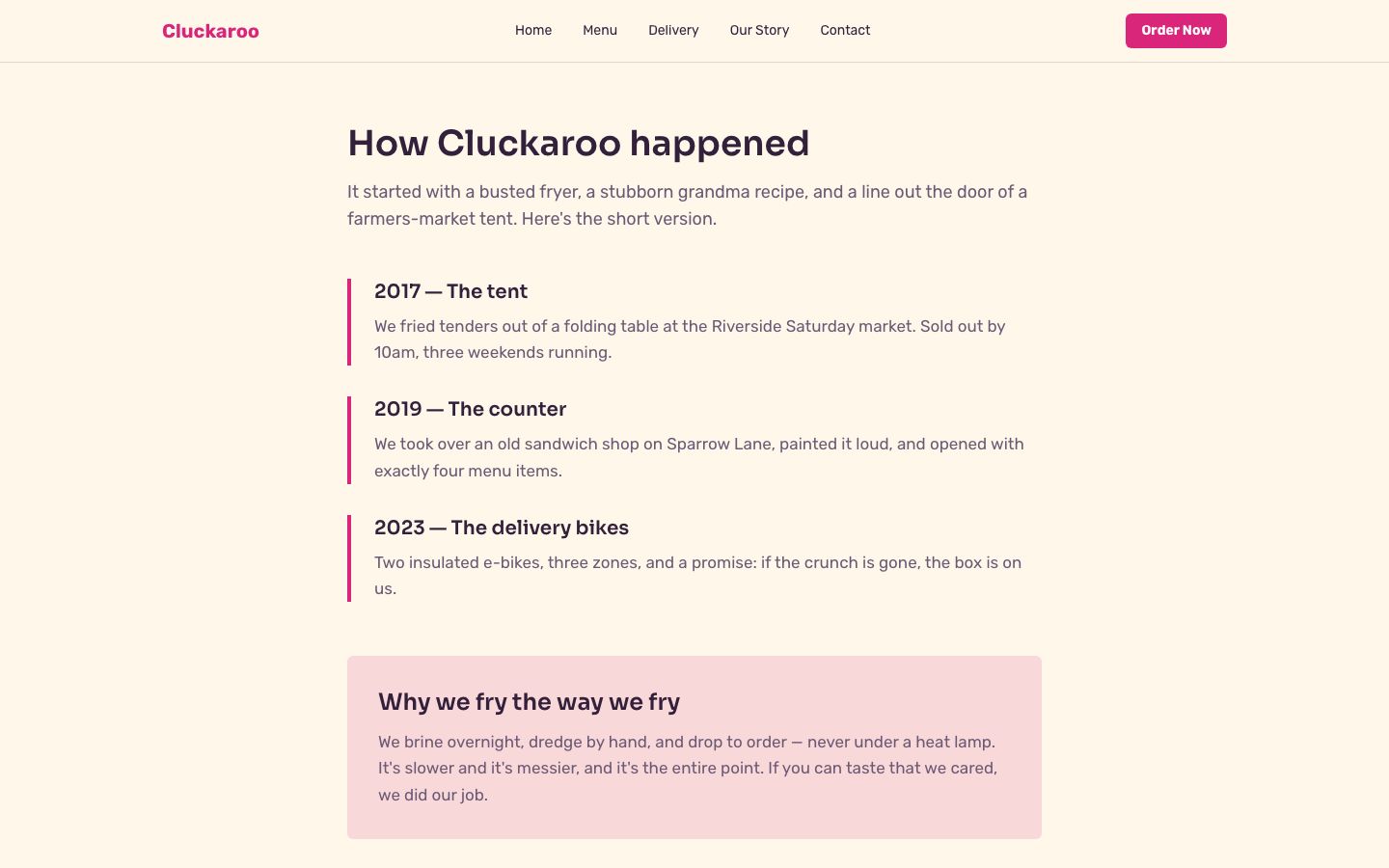 Playful Food And Delivery — our story page screenshot