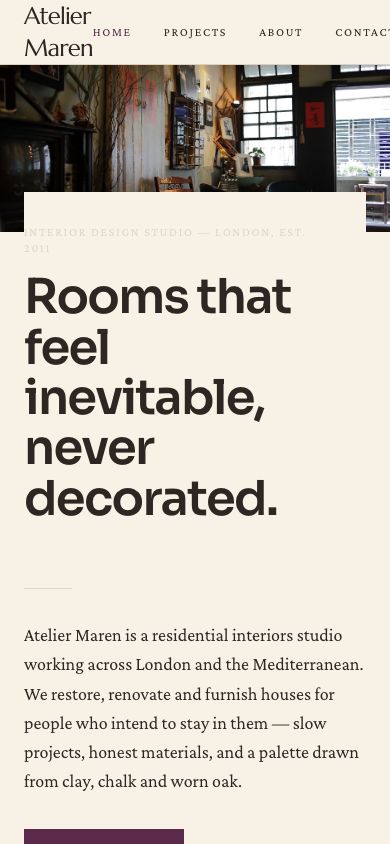 Interior Design Portfolio Template — responsive mobile layout