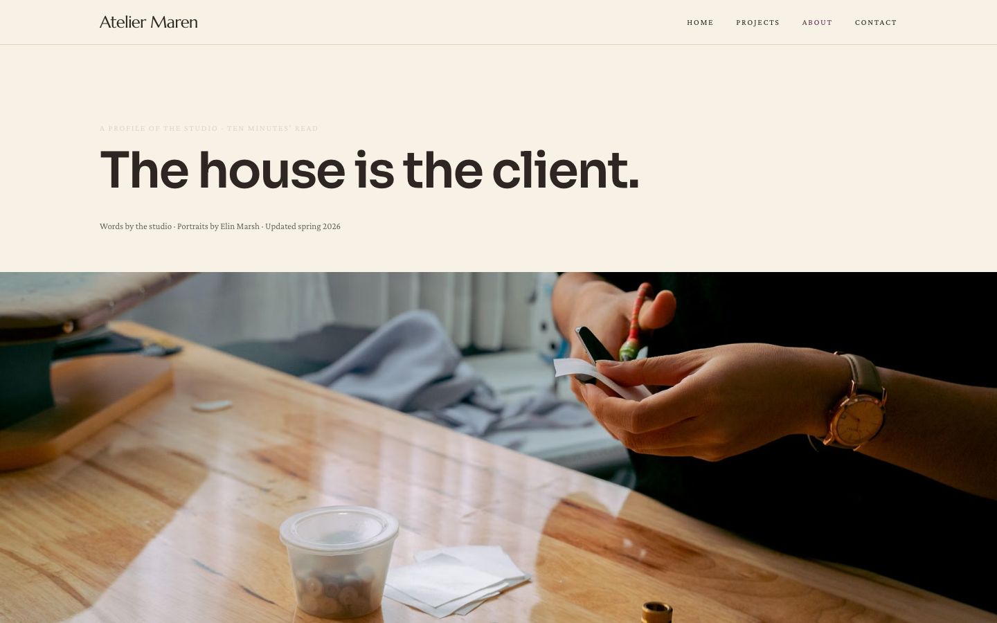 Interior Design Portfolio Template — about page screenshot