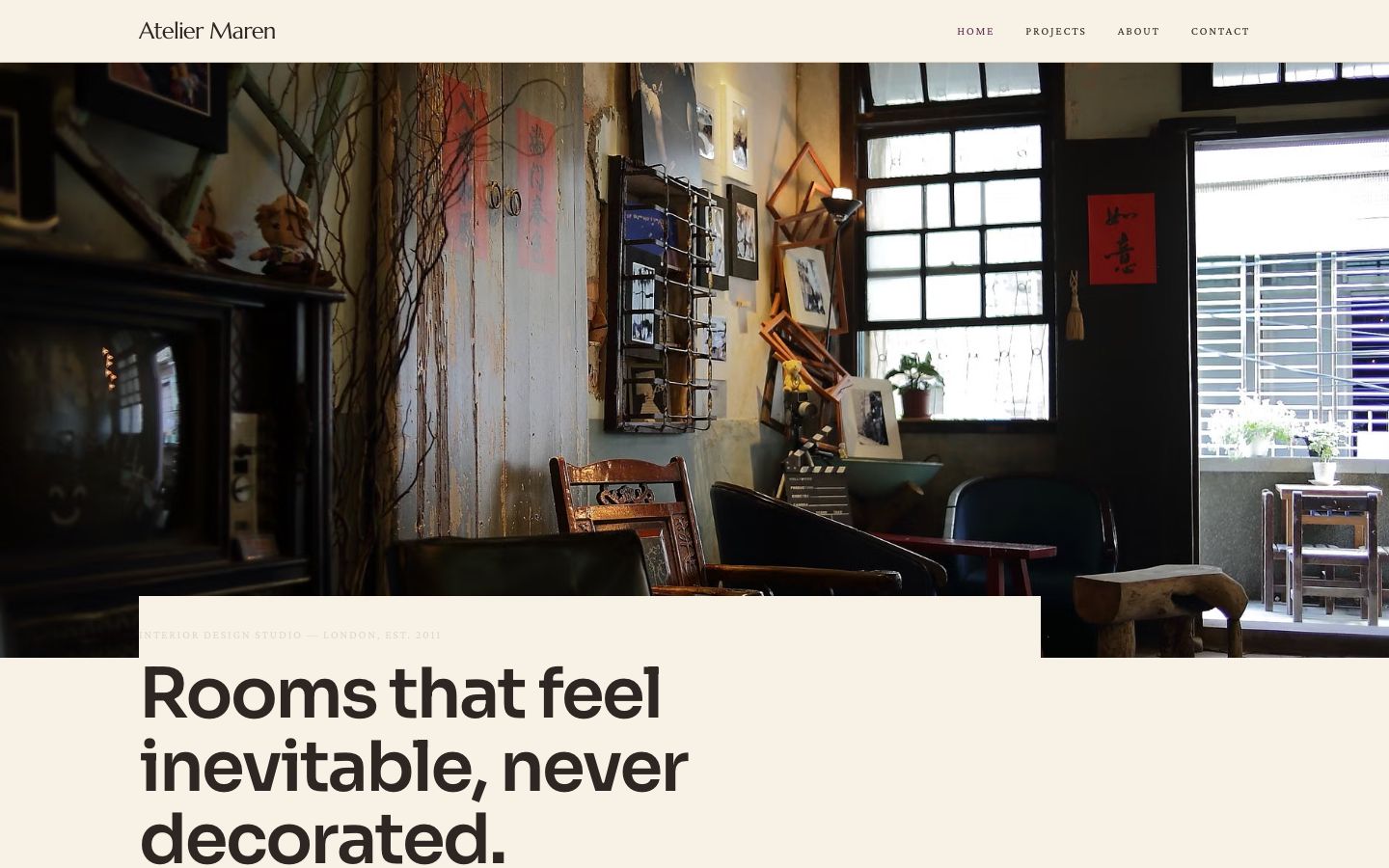 Interior Design Portfolio Template — home page screenshot