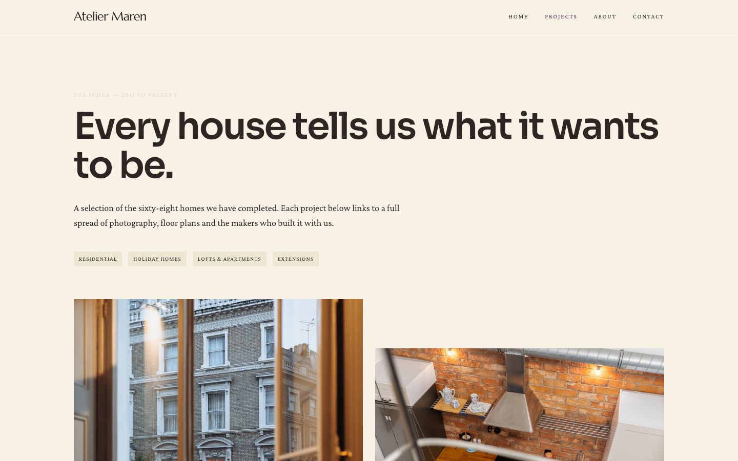 Interior Design Portfolio Template — projects page screenshot