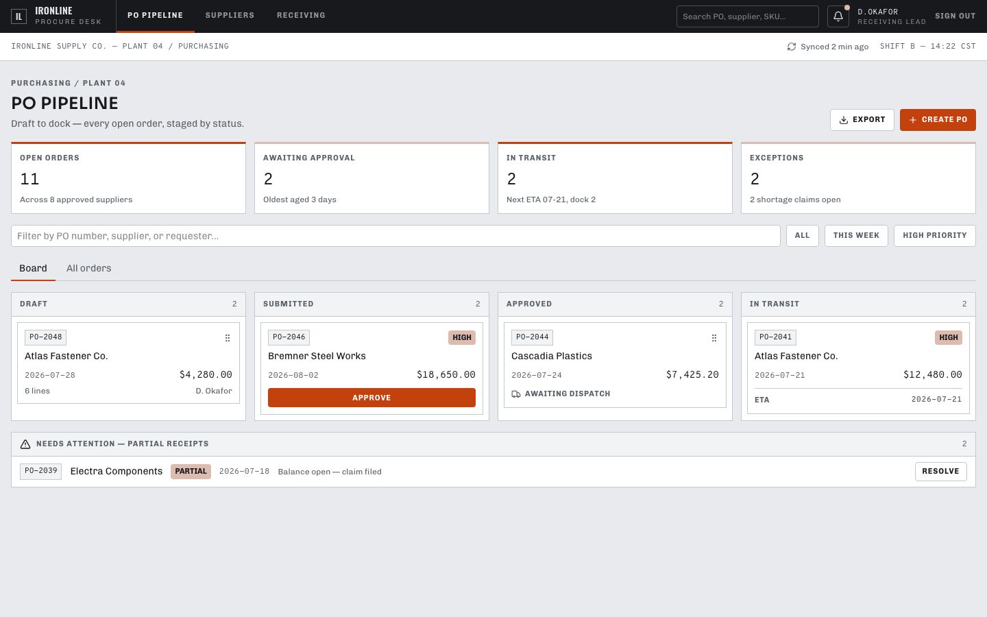 Purchase Order Management Template — home page screenshot