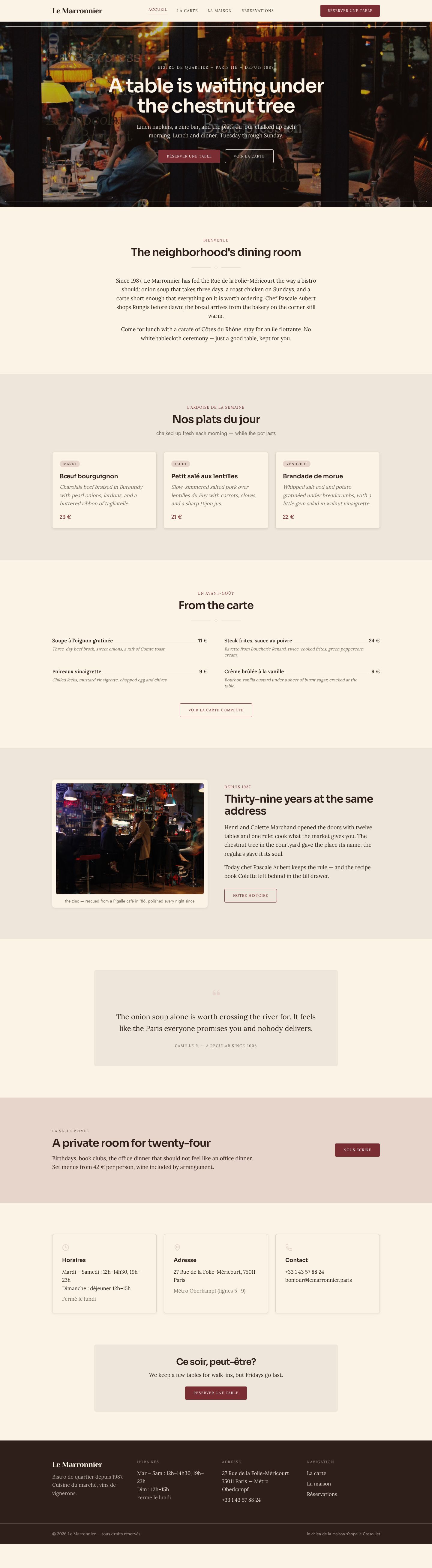 Restaurant Website Template — full page preview
