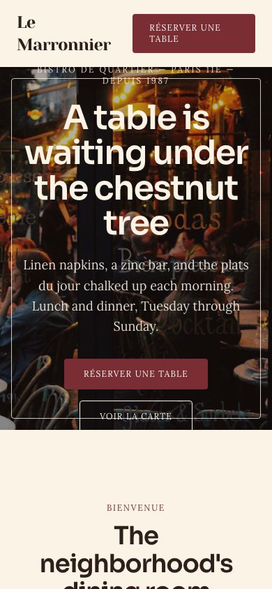 Restaurant Website Template — responsive mobile layout