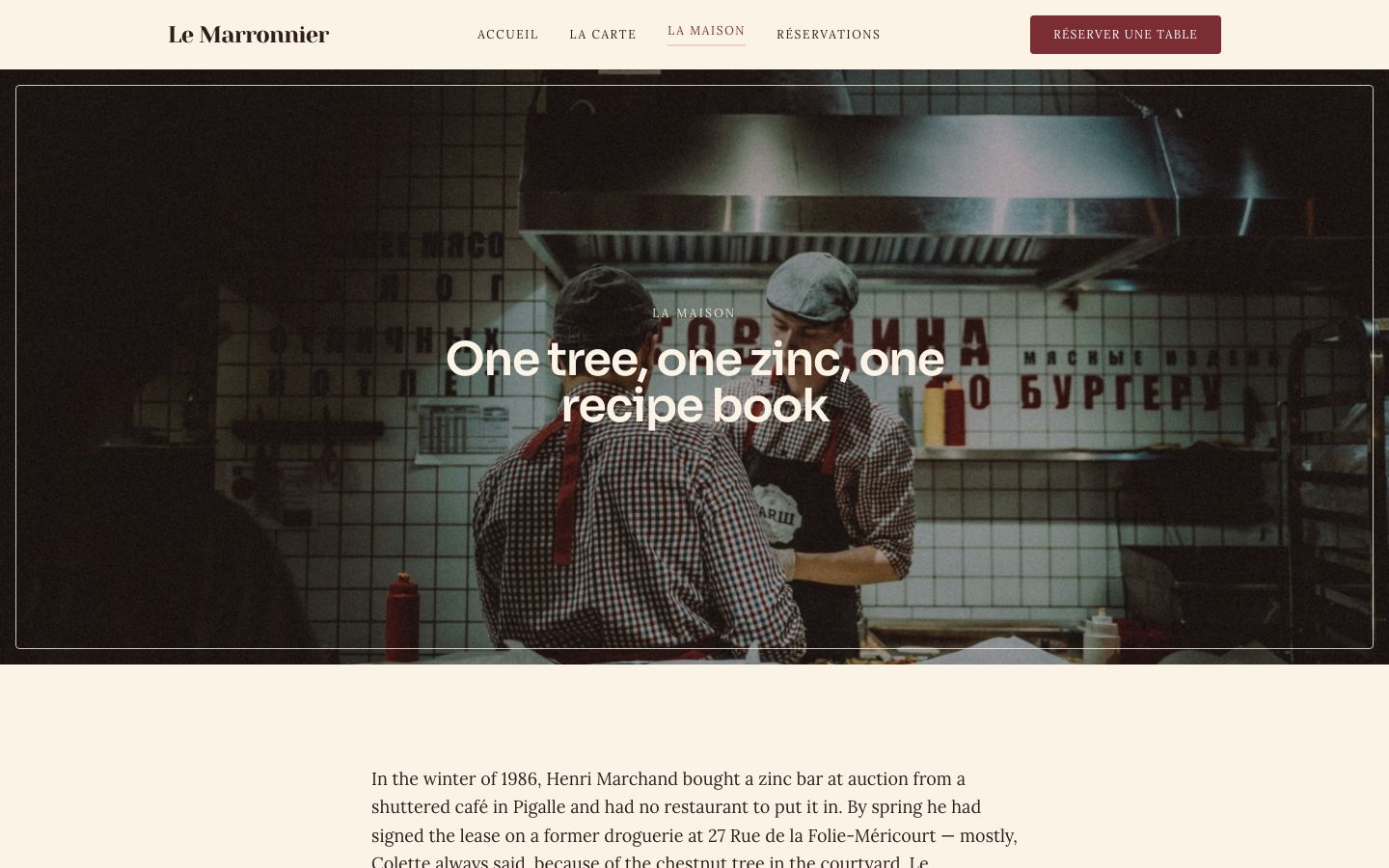 Restaurant Website Template — about page screenshot