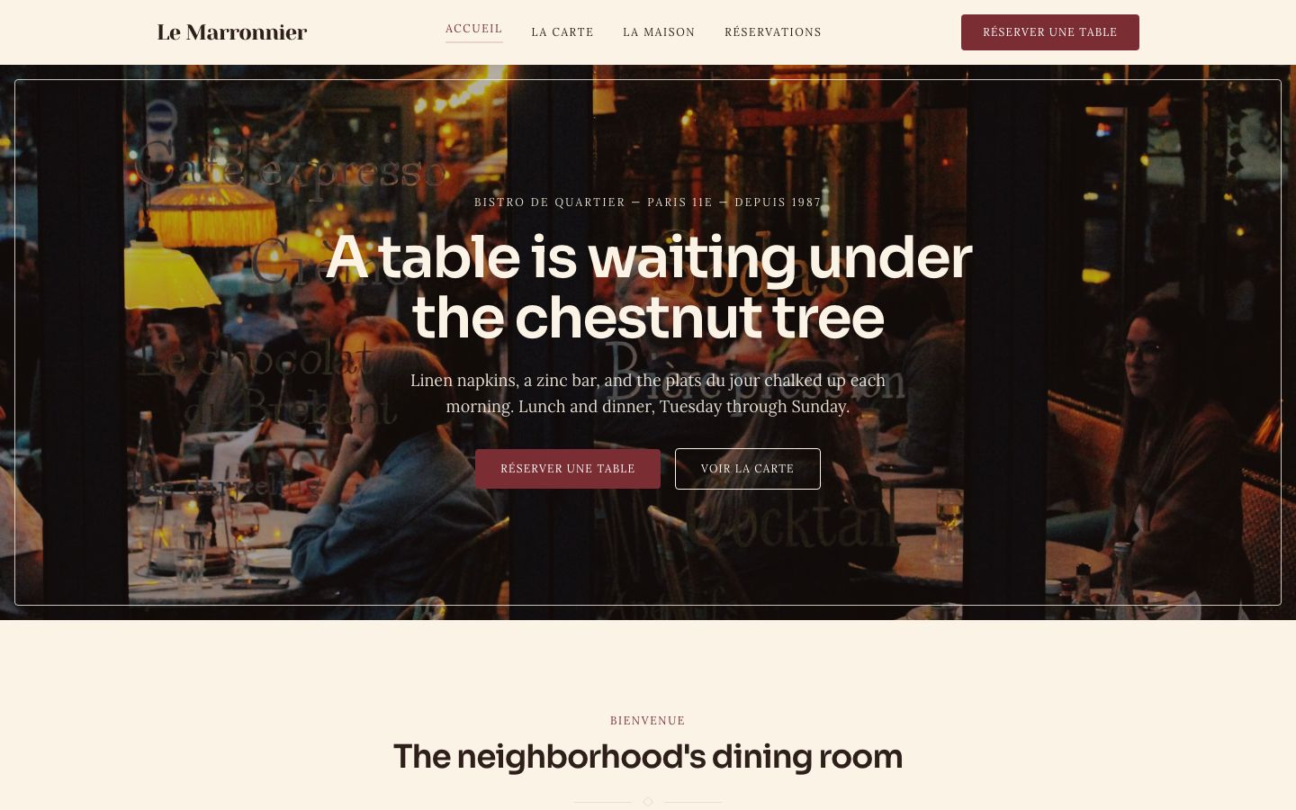 Restaurant Website Template — home page screenshot