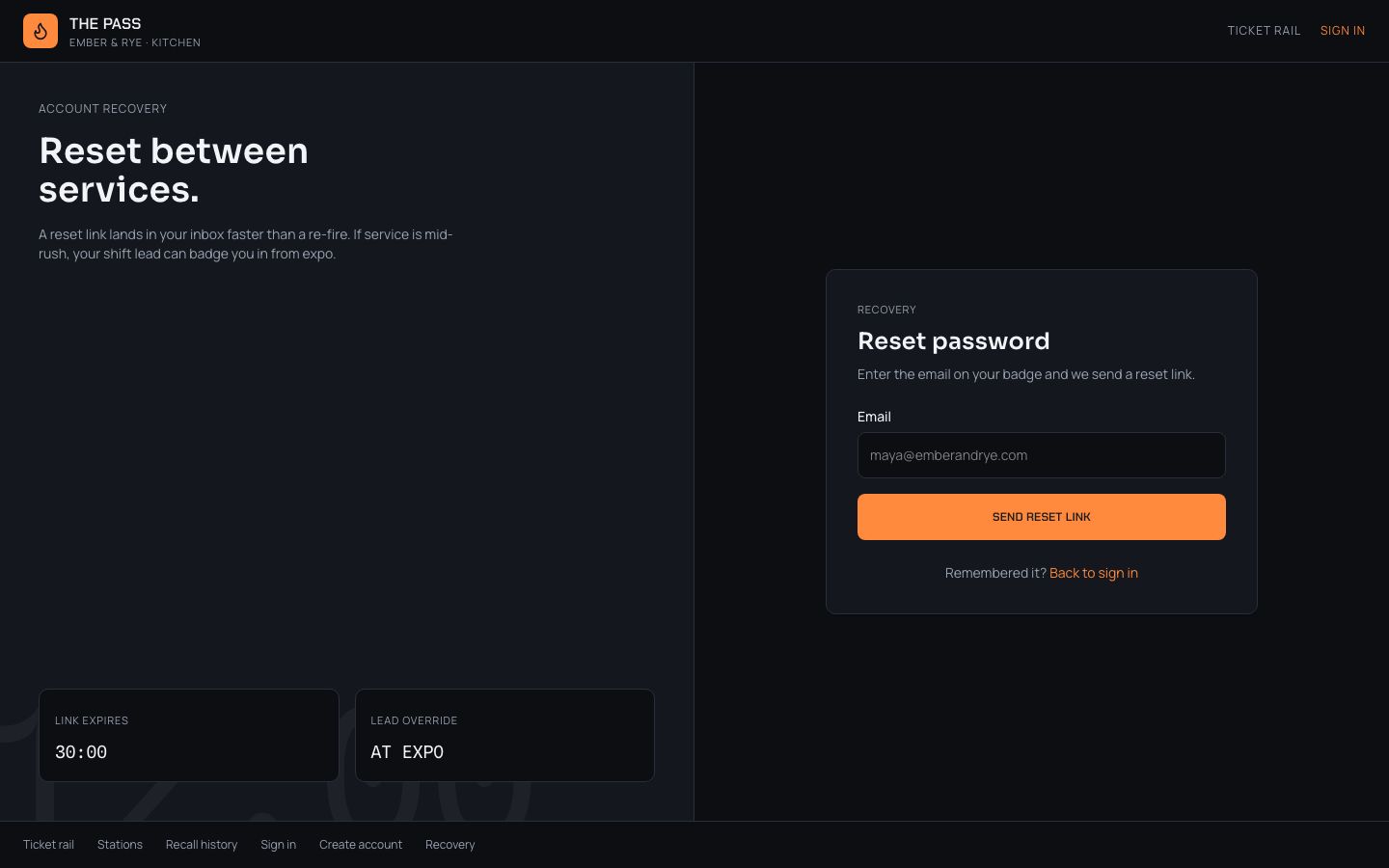 Kitchen Display System Template — forgot password page screenshot
