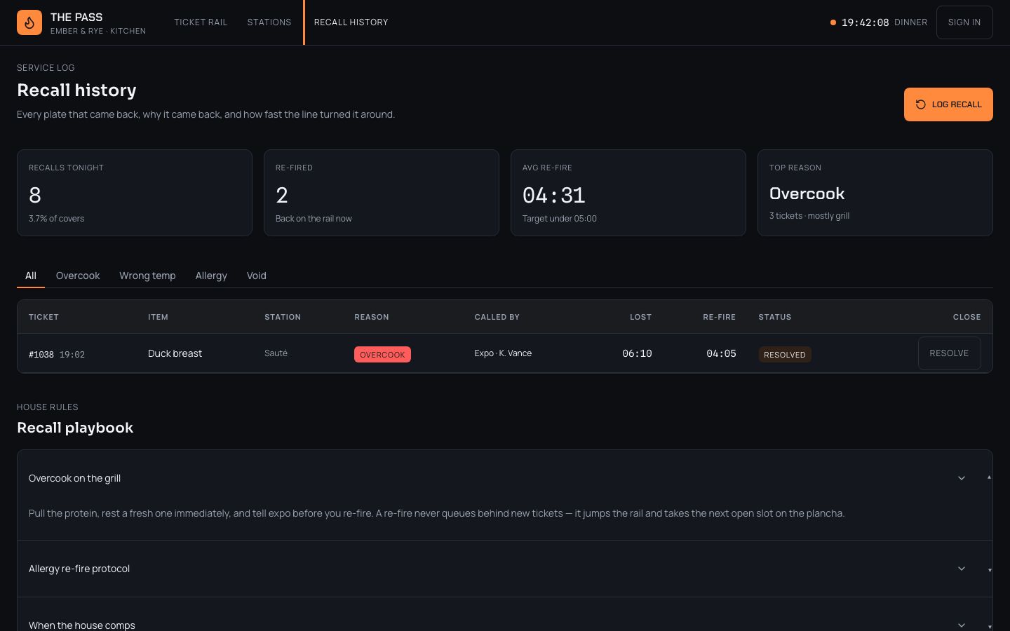 Kitchen Display System Template — history page screenshot