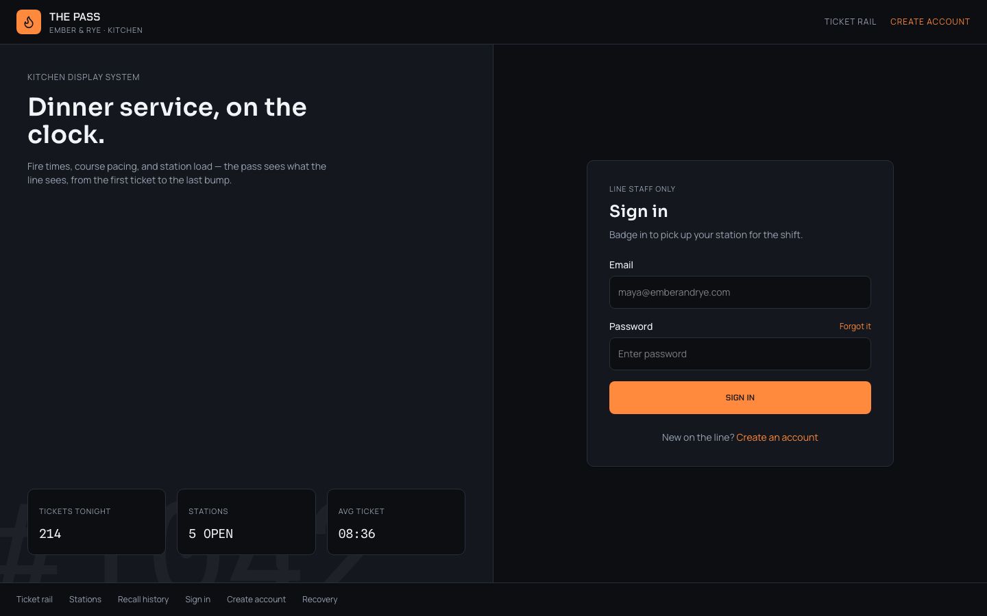 Kitchen Display System Template — login page screenshot