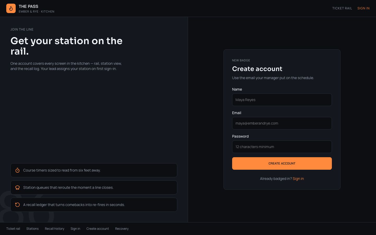 Kitchen Display System Template — signup page screenshot
