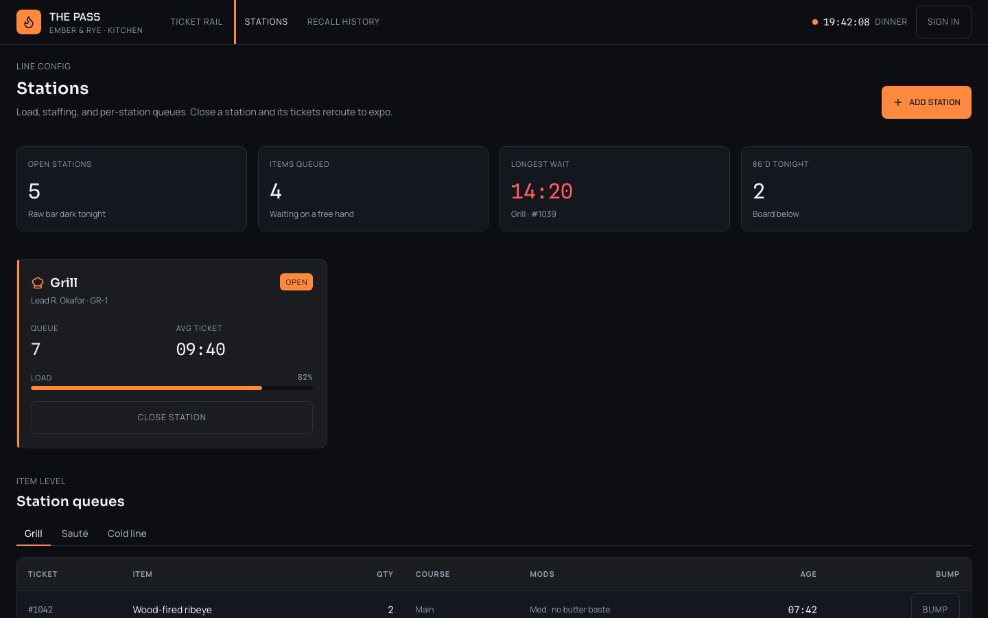Kitchen Display System Template — stations page screenshot