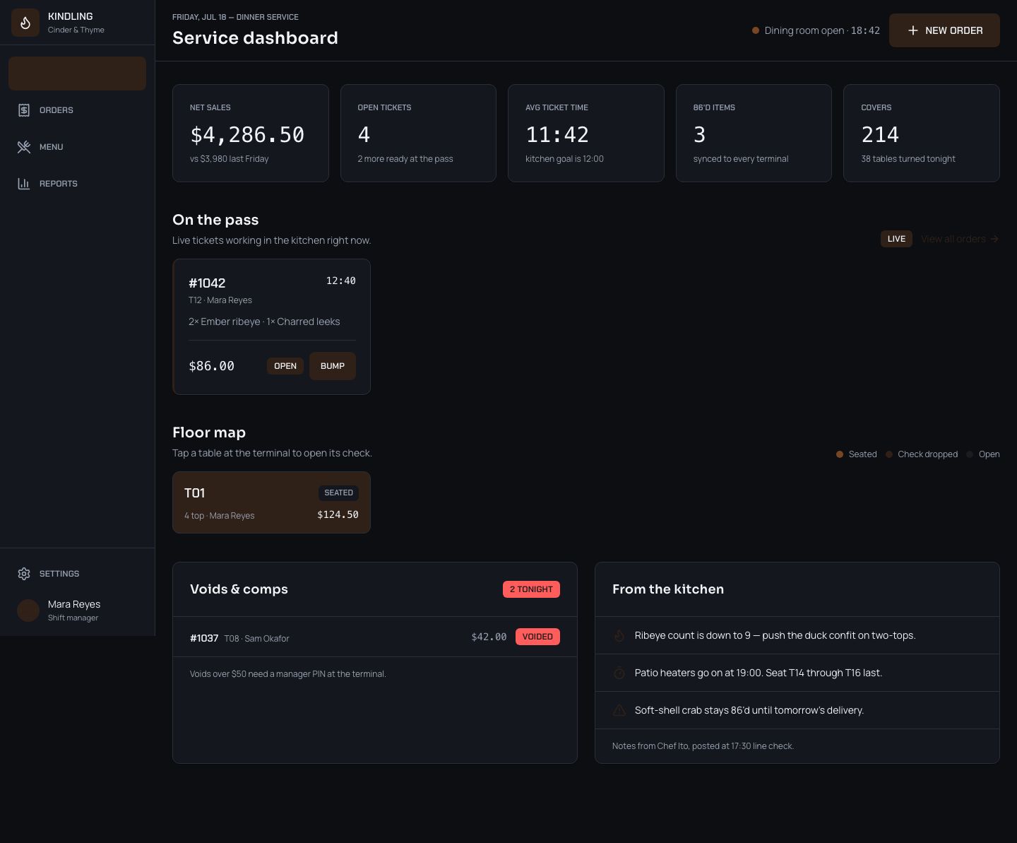 Restaurant POS Admin Template — full page preview