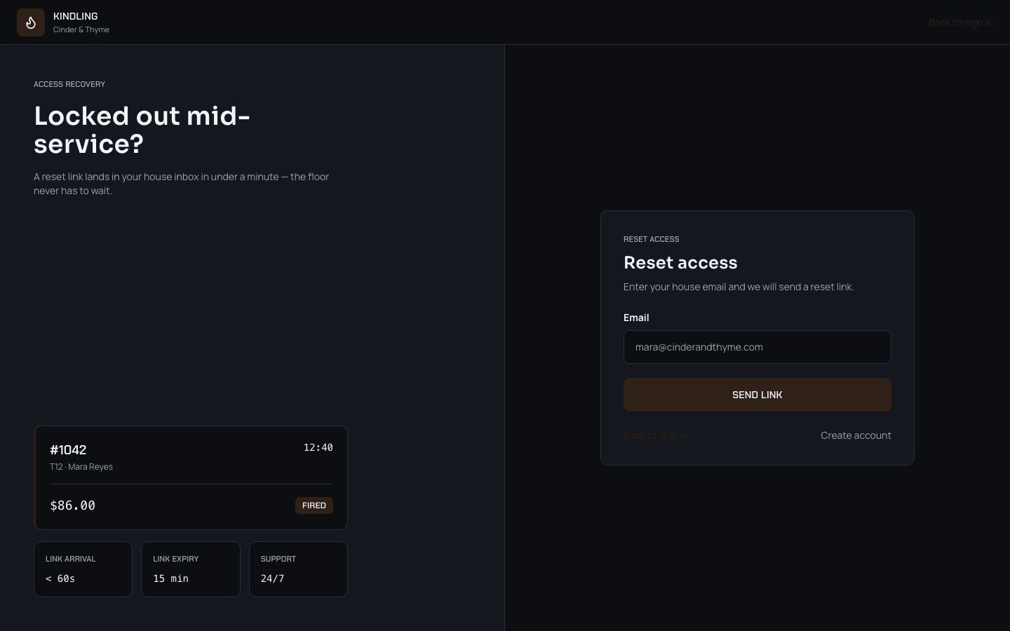 Restaurant POS Admin Template — forgot password page screenshot