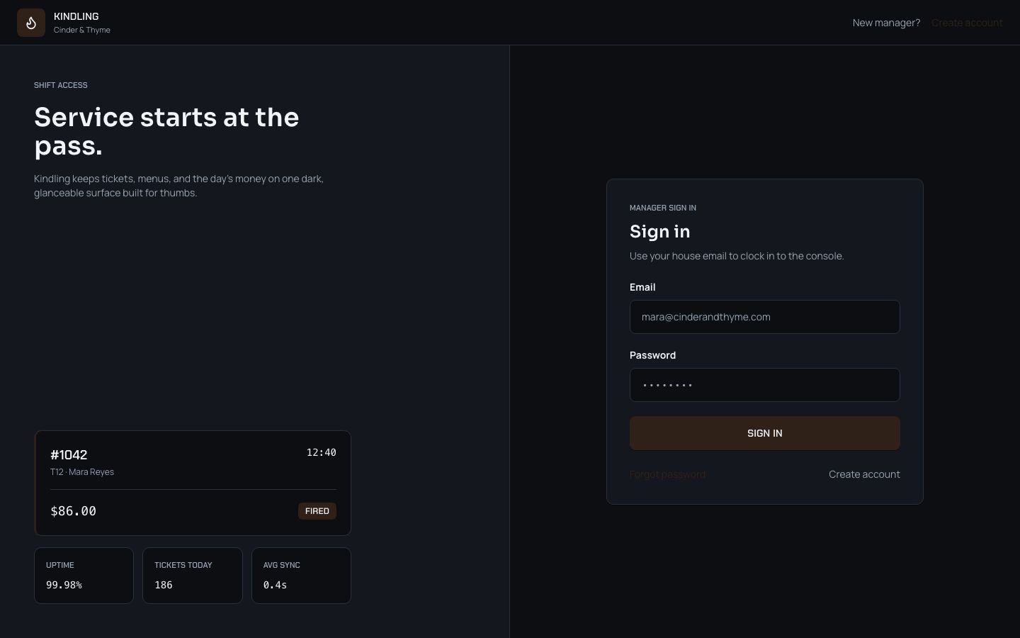 Restaurant POS Admin Template — login page screenshot