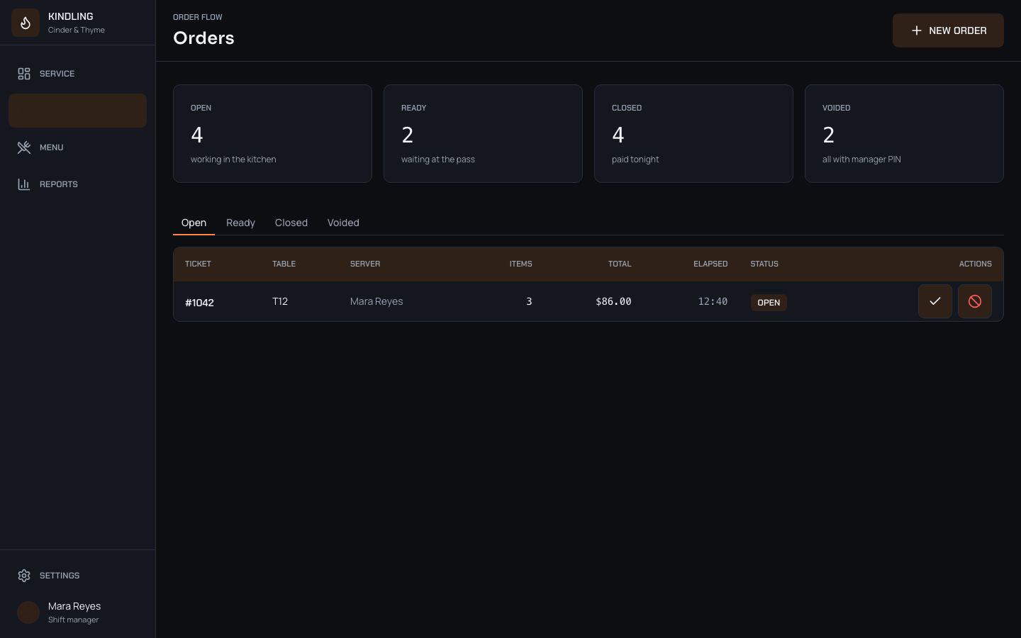 Restaurant POS Admin Template — orders page screenshot
