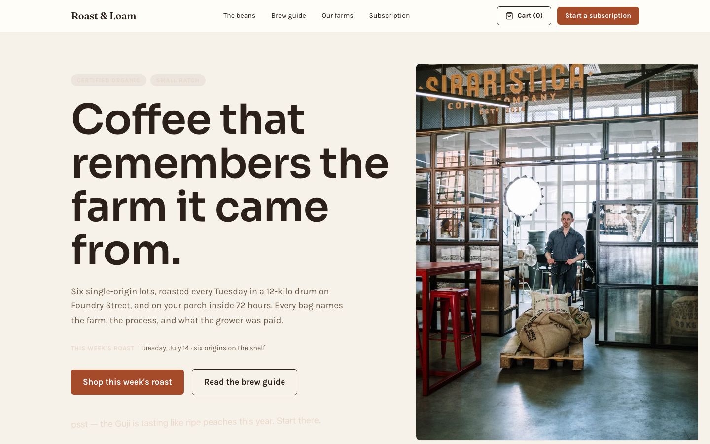 Coffee Roastery Website Template — home page screenshot
