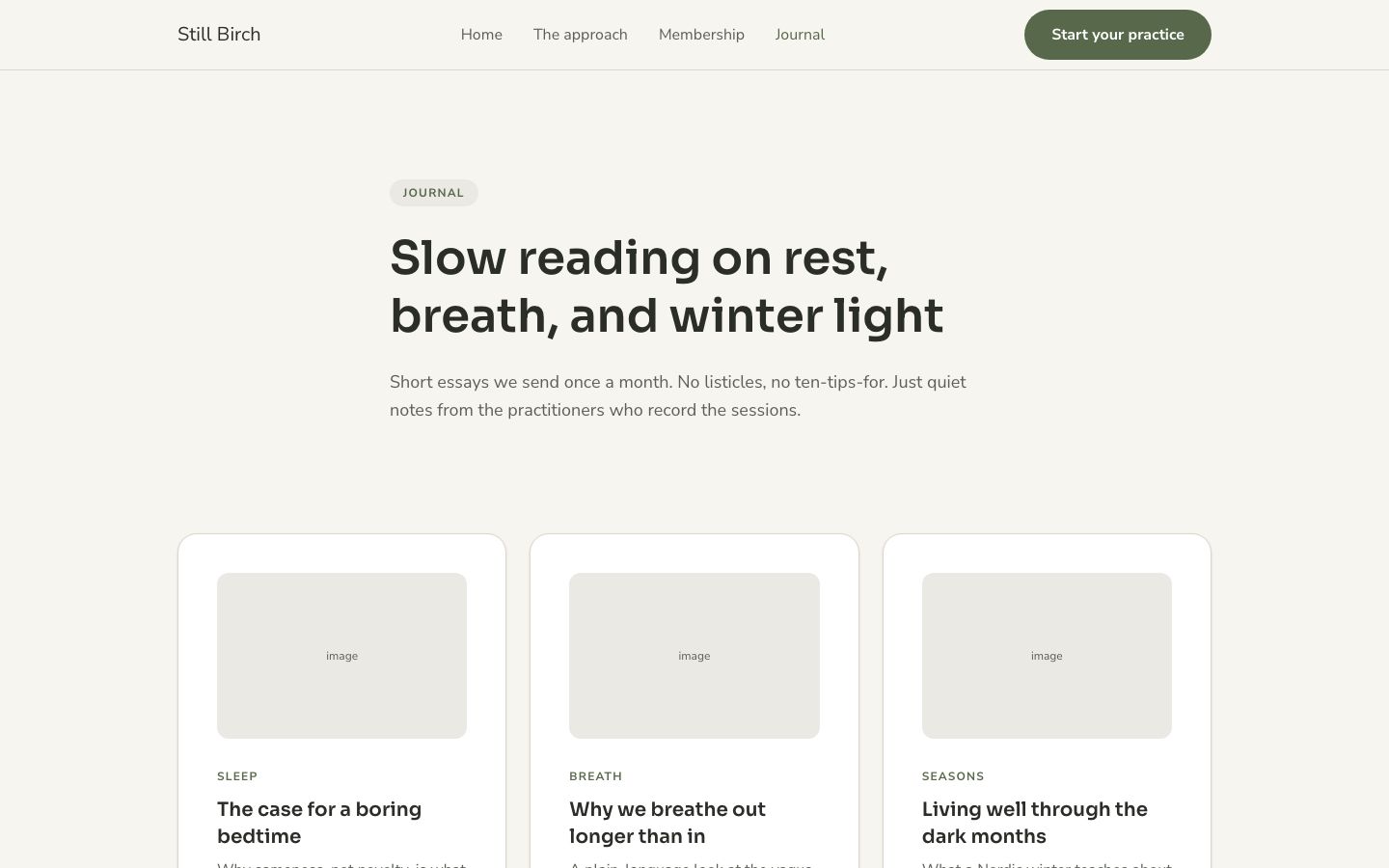Still Birch — journal page screenshot