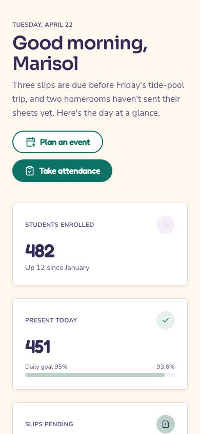 School Admin Dashboard Template — responsive mobile layout