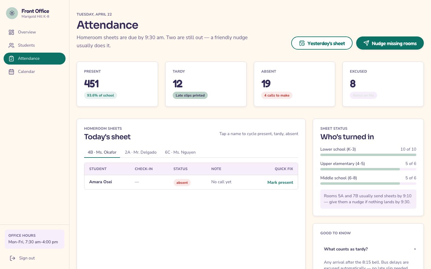 School Admin Dashboard Template — attendance page screenshot