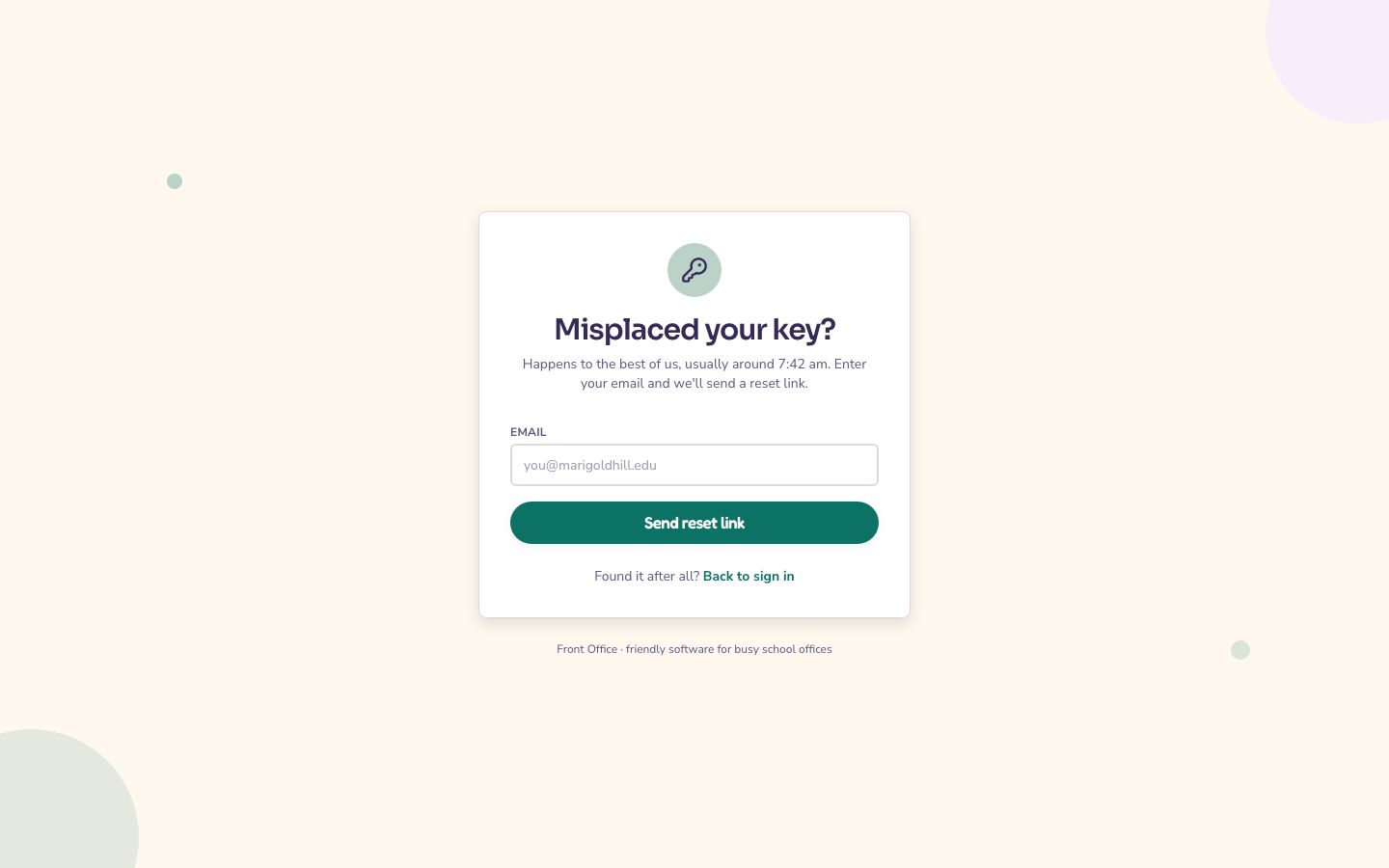 School Admin Dashboard Template — forgot password page screenshot