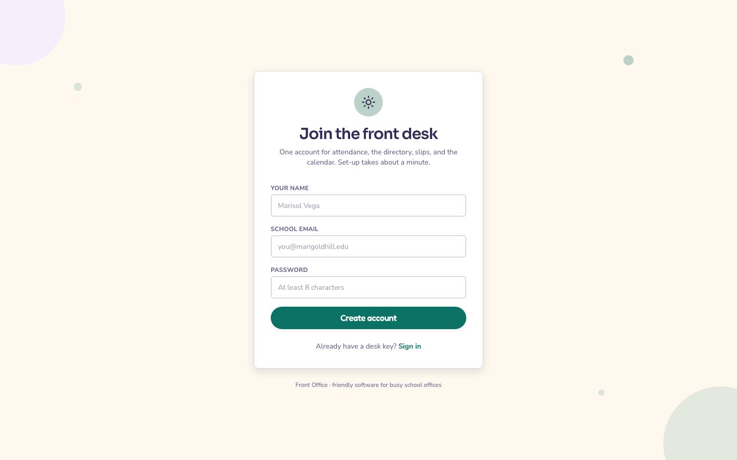 School Admin Dashboard Template — signup page screenshot