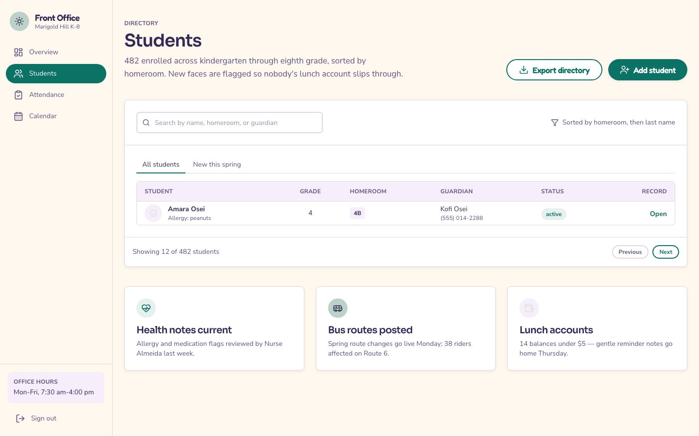 School Admin Dashboard Template — students page screenshot