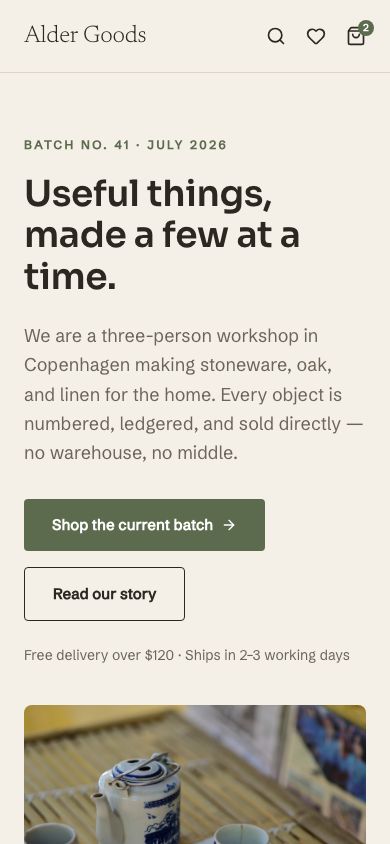 Artisan Ecommerce Website Template — responsive mobile layout