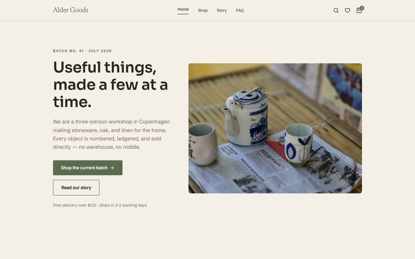 Artisan Ecommerce Website Template — home page screenshot