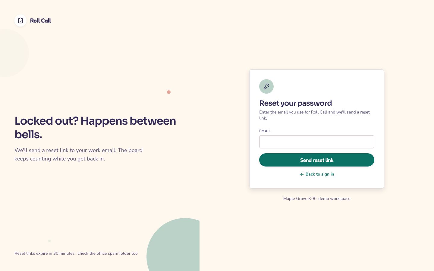 Student Attendance Tracker Template — forgot password page screenshot